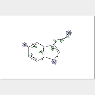 Serotonin neurotransmitter organic with flower and leaves floral. Posters and Art